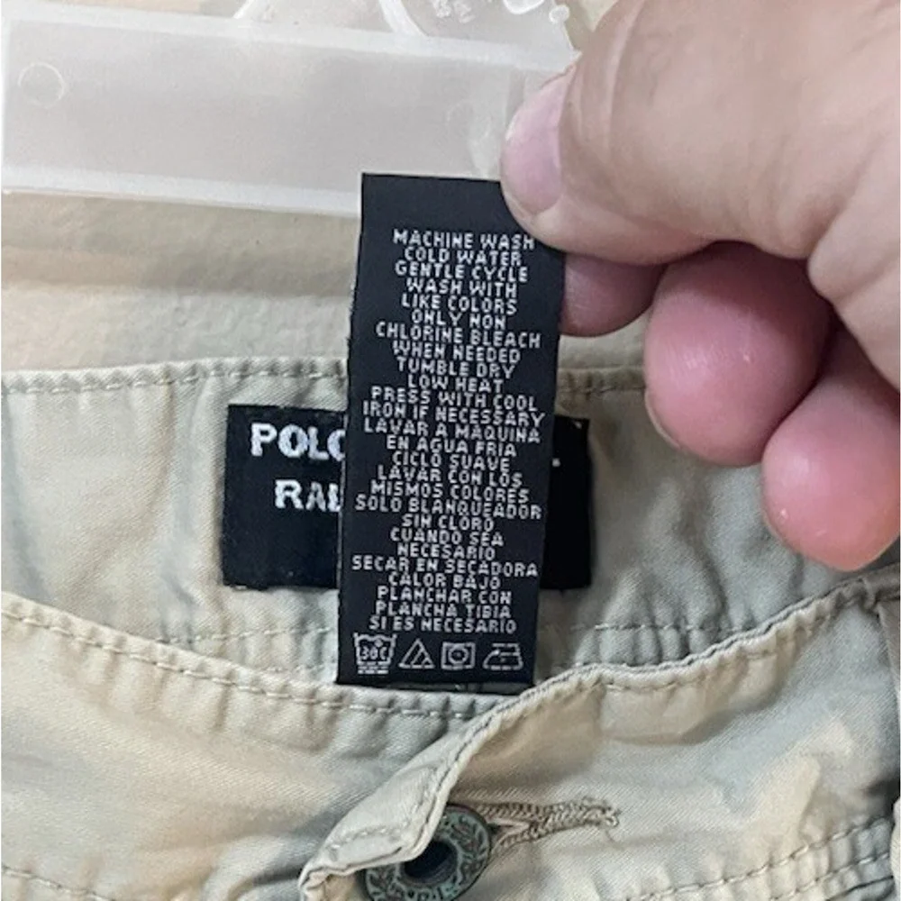 Polo Jeans Co Ralph Lauren Men 34 Vintage Cargo Shorts Khaki Tan 100% Cotton GUC